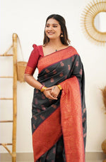 Thumbnail for NOZ2TOZ Women Banarasi Silk Woven Saree With Blouse Piece - Black - Distacart