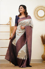 Thumbnail for NOZ2TOZ Women Banarasi Silk Woven Saree With Blouse Piece - Cream - Distacart