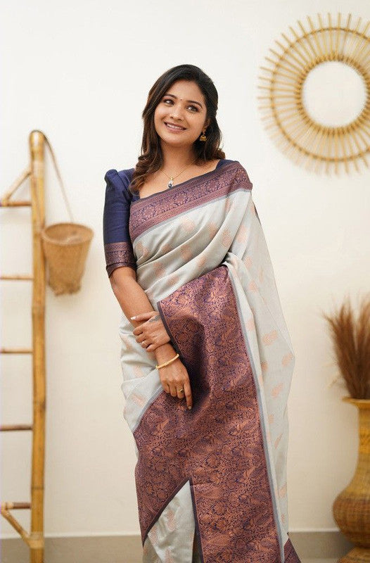NOZ2TOZ Women Banarasi Silk Woven Saree With Blouse Piece - Cream - Distacart