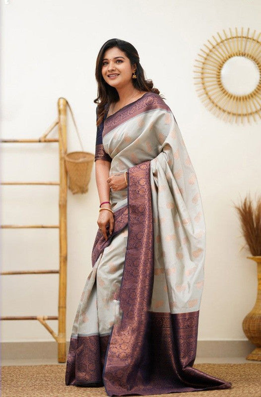 NOZ2TOZ Women Banarasi Silk Woven Saree With Blouse Piece - Cream - Distacart