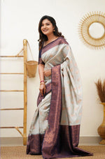 Thumbnail for NOZ2TOZ Women Banarasi Silk Woven Saree With Blouse Piece - Cream - Distacart