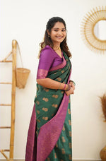 Thumbnail for NOZ2TOZ Women Banarasi Silk Woven Saree With Blouse Piece - Green - Distacart