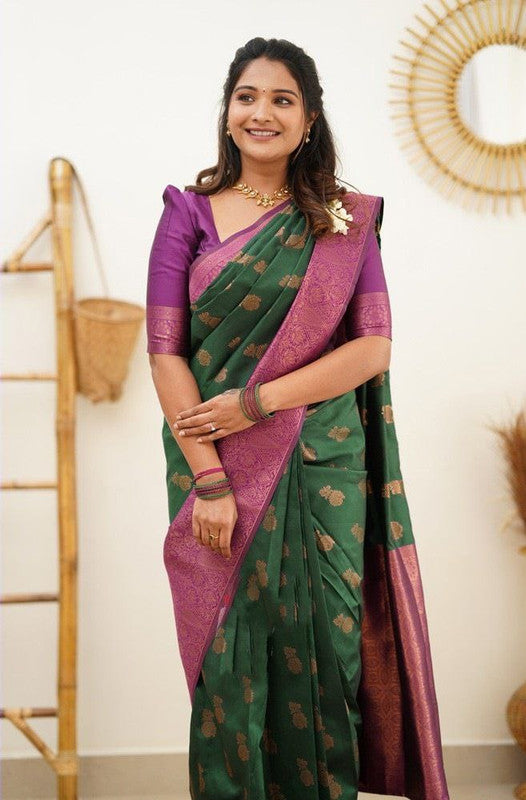 NOZ2TOZ Women Banarasi Silk Woven Saree With Blouse Piece - Green - Distacart