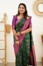 Thumbnail for NOZ2TOZ Women Banarasi Silk Woven Saree With Blouse Piece - Green - Distacart