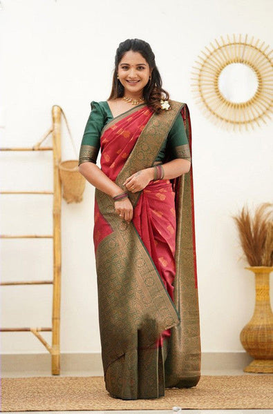 NOZ2TOZ Women Banarasi Silk Woven Saree With Blouse Piece - Maroon - Distacart