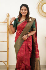 Thumbnail for NOZ2TOZ Women Banarasi Silk Woven Saree With Blouse Piece - Maroon - Distacart