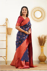 Thumbnail for NOZ2TOZ Women Banarasi Silk Woven Saree With Blouse Piece - Navy Blue - Distacart