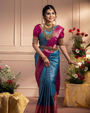 NOZ2TOZ Women Banarasi Silk Woven Saree With Blouse Piece - Sky Blue