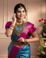Thumbnail for NOZ2TOZ Women Banarasi Silk Woven Saree With Blouse Piece - Sky Blue - Distacart