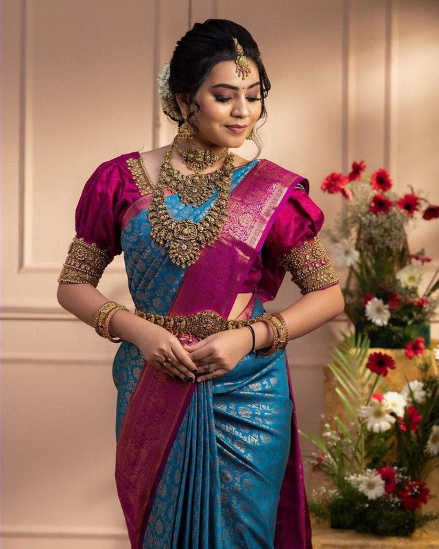 NOZ2TOZ Women Banarasi Silk Woven Saree With Blouse Piece - Sky Blue - Distacart