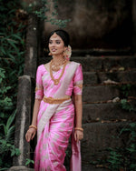 Thumbnail for NOZ2TOZ Women Banarasi Silk Woven Saree With Blouse Piece - Pink - Distacart