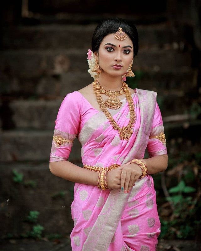 NOZ2TOZ Women Banarasi Silk Woven Saree With Blouse Piece - Pink - Distacart