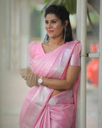 Thumbnail for Malishka Banarasi Silk Woven Saree With Blouse Piece - Pink - Distacart