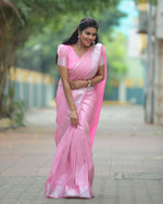 Thumbnail for Malishka Banarasi Silk Woven Saree With Blouse Piece - Pink - Distacart