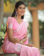 Thumbnail for Malishka Banarasi Silk Woven Saree With Blouse Piece - Pink - Distacart