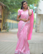 Thumbnail for Malishka Banarasi Silk Woven Saree With Blouse Piece - Pink - Distacart