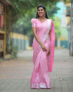 Thumbnail for Malishka Banarasi Silk Woven Saree With Blouse Piece - Pink - Distacart