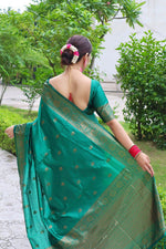 Thumbnail for NOZ2TOZ Women Banarasi Silk Woven Saree With Blouse Piece - Teal - Distacart