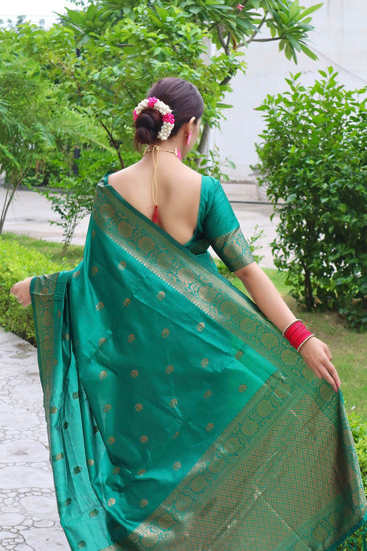 NOZ2TOZ Women Banarasi Silk Woven Saree With Blouse Piece - Teal - Distacart