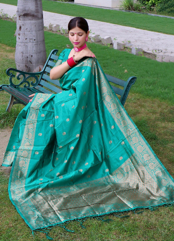 NOZ2TOZ Women Banarasi Silk Woven Saree With Blouse Piece - Teal - Distacart