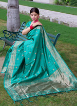 Thumbnail for NOZ2TOZ Women Banarasi Silk Woven Saree With Blouse Piece - Teal - Distacart