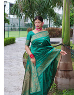 Thumbnail for Malishka Banarasi Silk Woven Saree With Blouse Piece - Teal