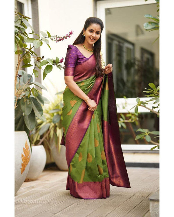 NOZ2TOZ Women Banarasi Silk Woven Saree With Blouse Piece - Green - Distacart