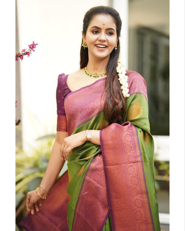 NOZ2TOZ Women Banarasi Silk Woven Saree With Blouse Piece - Green - Distacart