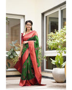 Thumbnail for Malishka Banarasi Silk Woven Saree With Blouse Piece - Green - Distacart