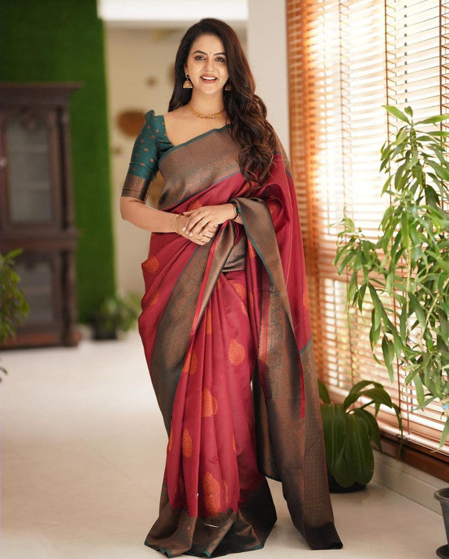 NOZ2TOZ Women Banarasi Silk Woven Saree With Blouse Piece - Maroon - Distacart