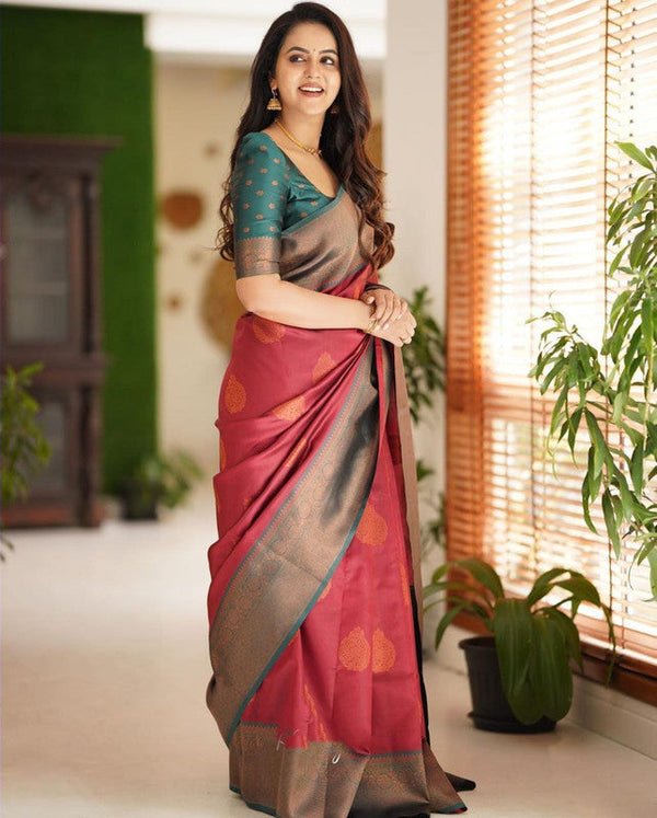 NOZ2TOZ Women Banarasi Silk Woven Saree With Blouse Piece - Maroon - Distacart