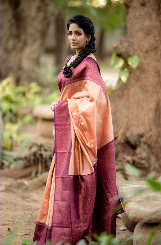NOZ2TOZ Women Banarasi Silk Woven Saree With Blouse Piece - Peach - Distacart
