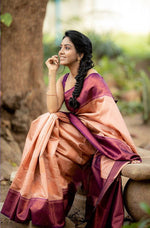 Thumbnail for NOZ2TOZ Women Banarasi Silk Woven Saree With Blouse Piece - Peach - Distacart
