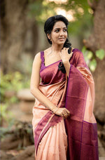 Thumbnail for NOZ2TOZ Women Banarasi Silk Woven Saree With Blouse Piece - Peach - Distacart
