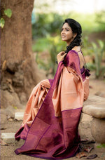 Thumbnail for Malishka Banarasi Silk Woven Saree With Blouse Piece - Peach