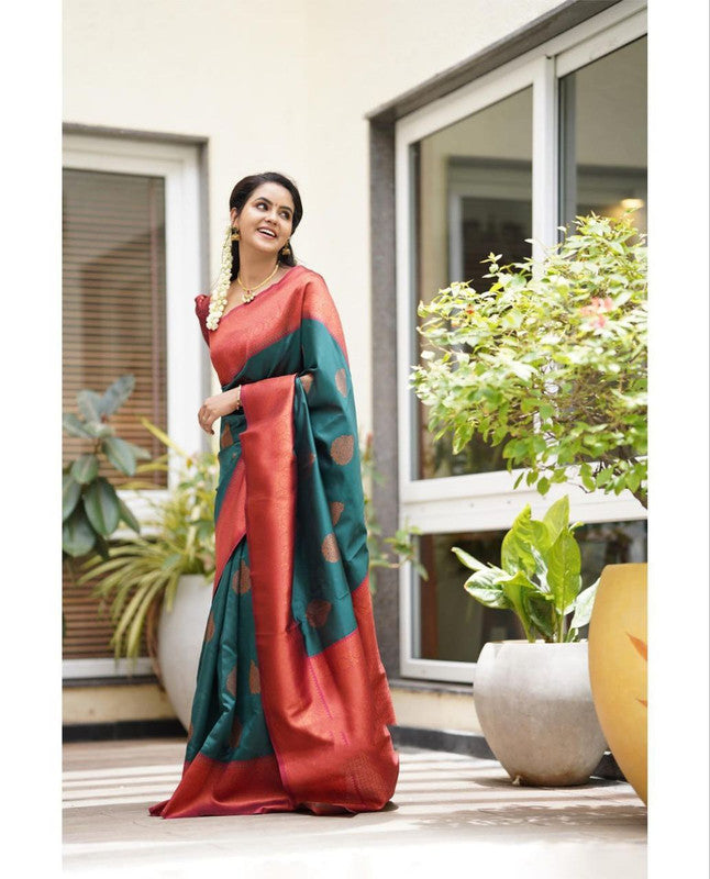 NOZ2TOZ Women Banarasi Silk Woven Saree With Blouse Piece - Rama - Distacart