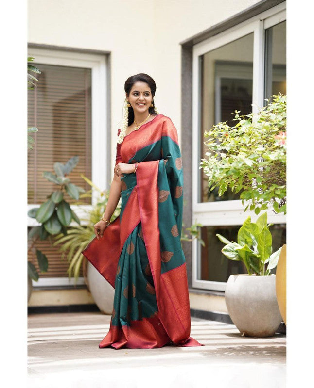 NOZ2TOZ Women Banarasi Silk Woven Saree With Blouse Piece - Rama - Distacart
