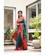 Thumbnail for NOZ2TOZ Women Banarasi Silk Woven Saree With Blouse Piece - Rama - Distacart
