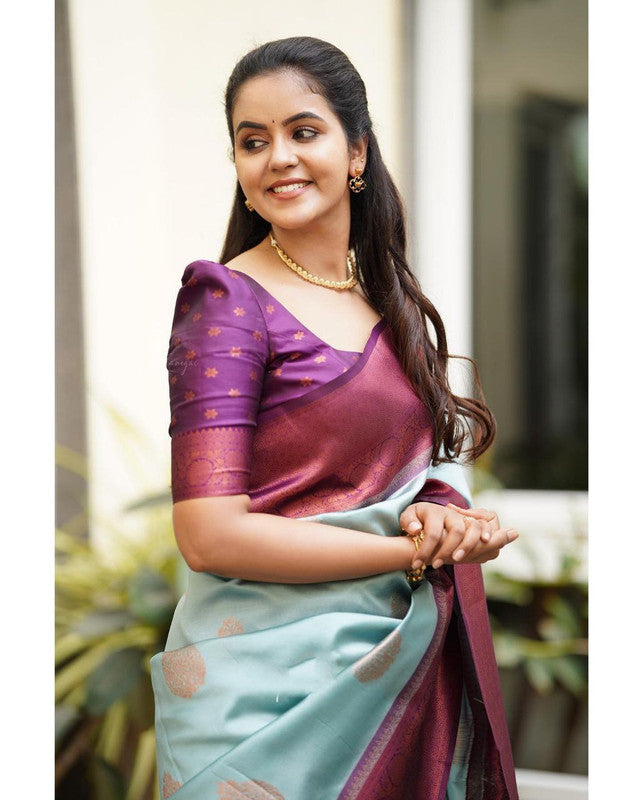Malishka Banarasi Silk Woven Saree With Blouse Piece - Sea Green - Distacart