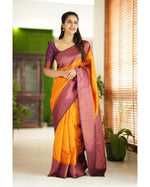 Thumbnail for NOZ2TOZ Women Banarasi Silk Woven Saree With Blouse Piece - Yellow - Distacart