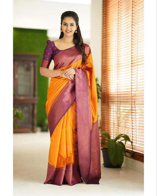 NOZ2TOZ Women Banarasi Silk Woven Saree With Blouse Piece - Yellow - Distacart
