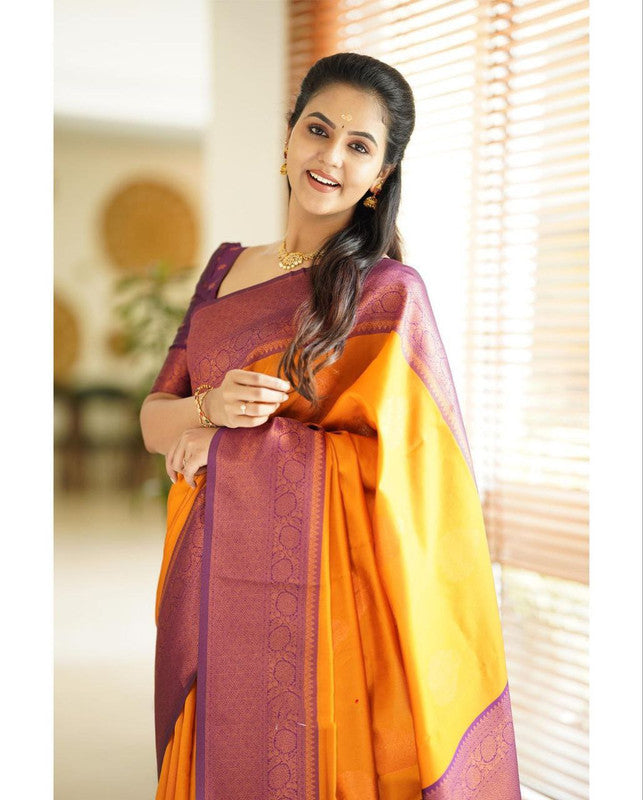 NOZ2TOZ Women Banarasi Silk Woven Saree With Blouse Piece - Yellow - Distacart