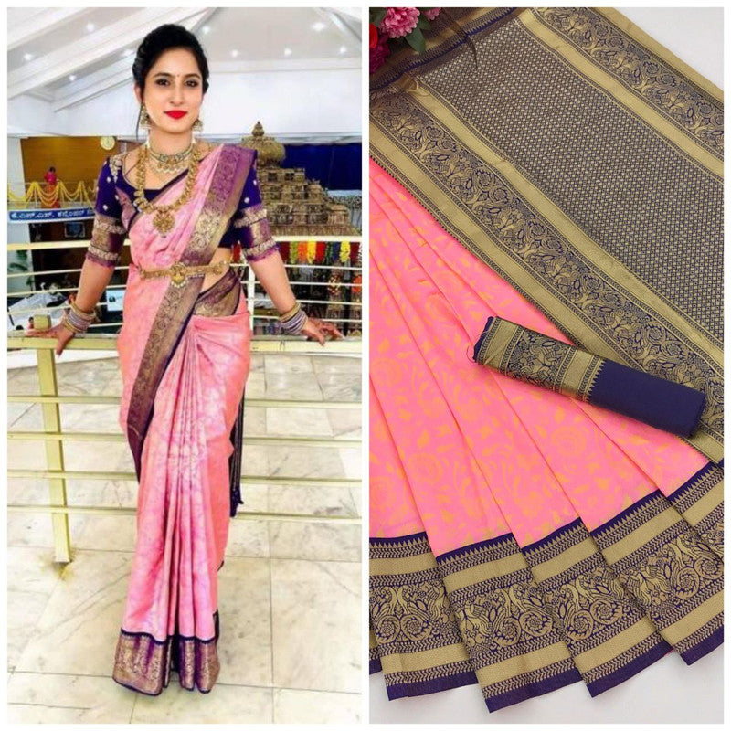 NOZ2TOZ Women Banarasi Silk Woven Saree With Blouse Piece - Pink - Distacart