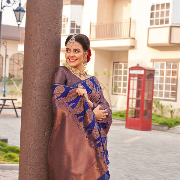 NOZ2TOZ Women Banarasi Silk Woven Saree With Blouse Piece - Wine - Distacart