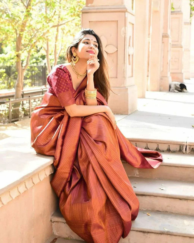 NOZ2TOZ Women Banarasi Silk Woven Saree With Blouse Piece - Maroon - Distacart