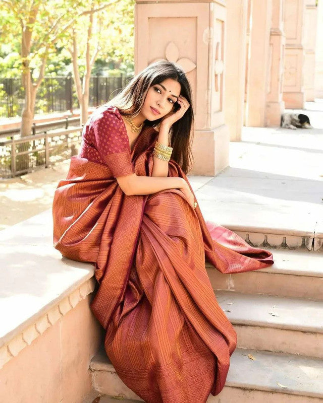 NOZ2TOZ Women Banarasi Silk Woven Saree With Blouse Piece - Maroon - Distacart
