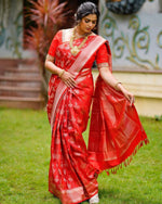 Thumbnail for Malishka Banarasi Silk Woven Saree With Blouse Piece - Red - Distacart