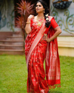 Thumbnail for Malishka Banarasi Silk Woven Saree With Blouse Piece - Red - Distacart