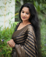 Thumbnail for Malishka Banarasi Silk Woven Saree With Blouse Piece - Black