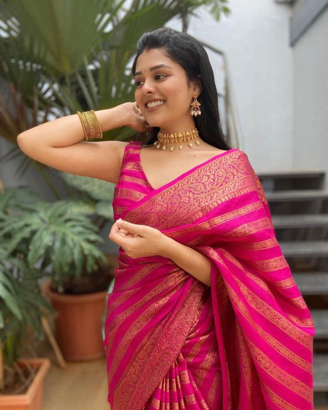 NOZ2TOZ Women Banarasi Silk Woven Saree With Blouse Piece - Pink - Distacart